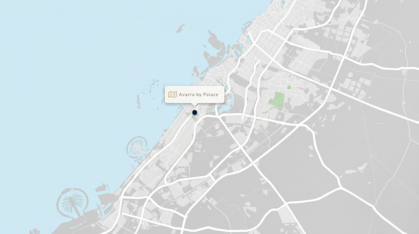 Avarra by Palace location map showing Business Bay and surrounding Dubai landmarks